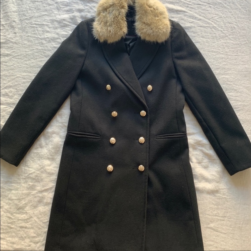 Topshop Coat - Size 2 - removable fur collar